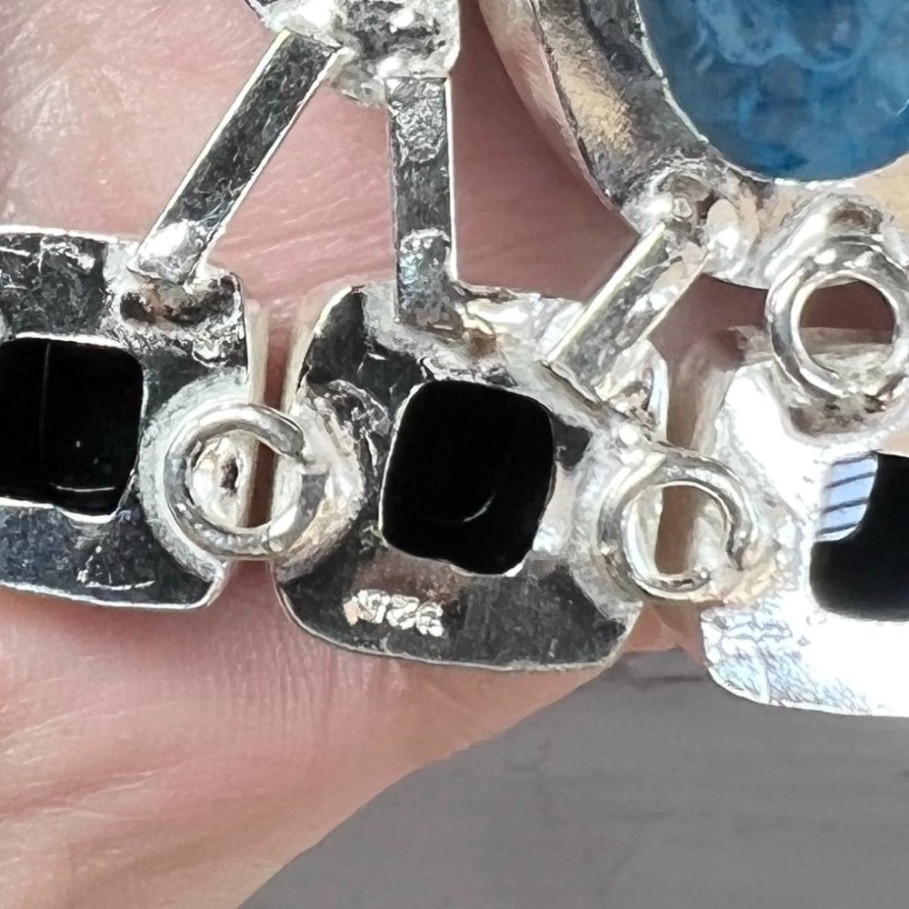 Solar Agate Necklace Triplet Opal Ocean Blue Large Handmade 925 Silver Boho New! - Picture 14 of 16